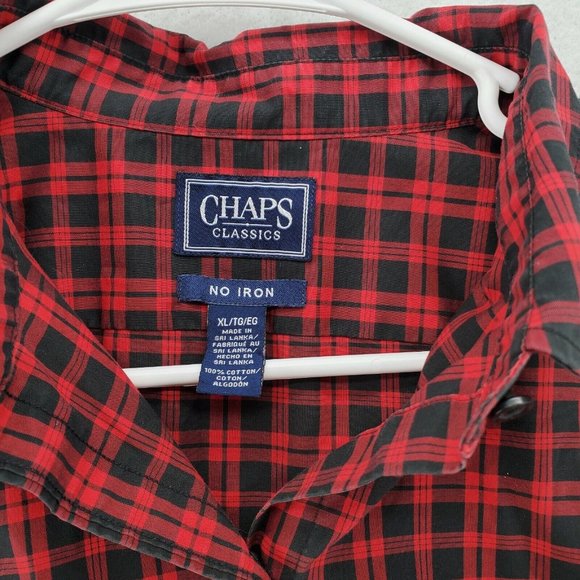 Chaps Shirt Men's Long Sleeve Casual Button Up Plaid Collared Red Extra Large - Picture 7 of 8